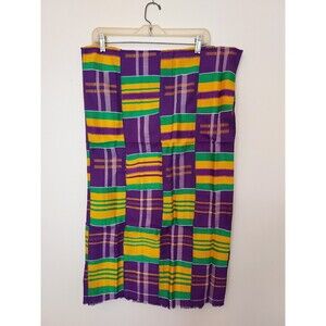 Kente Cloth Hand Woven Ghana Africa Purple Yellow Green 63 x 39 inches NEW